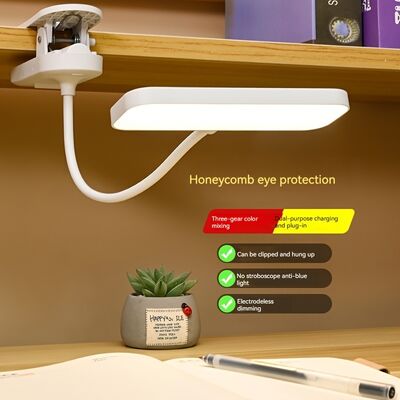 Modern LED Reading Desk Lamp with Three-Color Temperature Adjustment Square Plastic Shade Charging Function